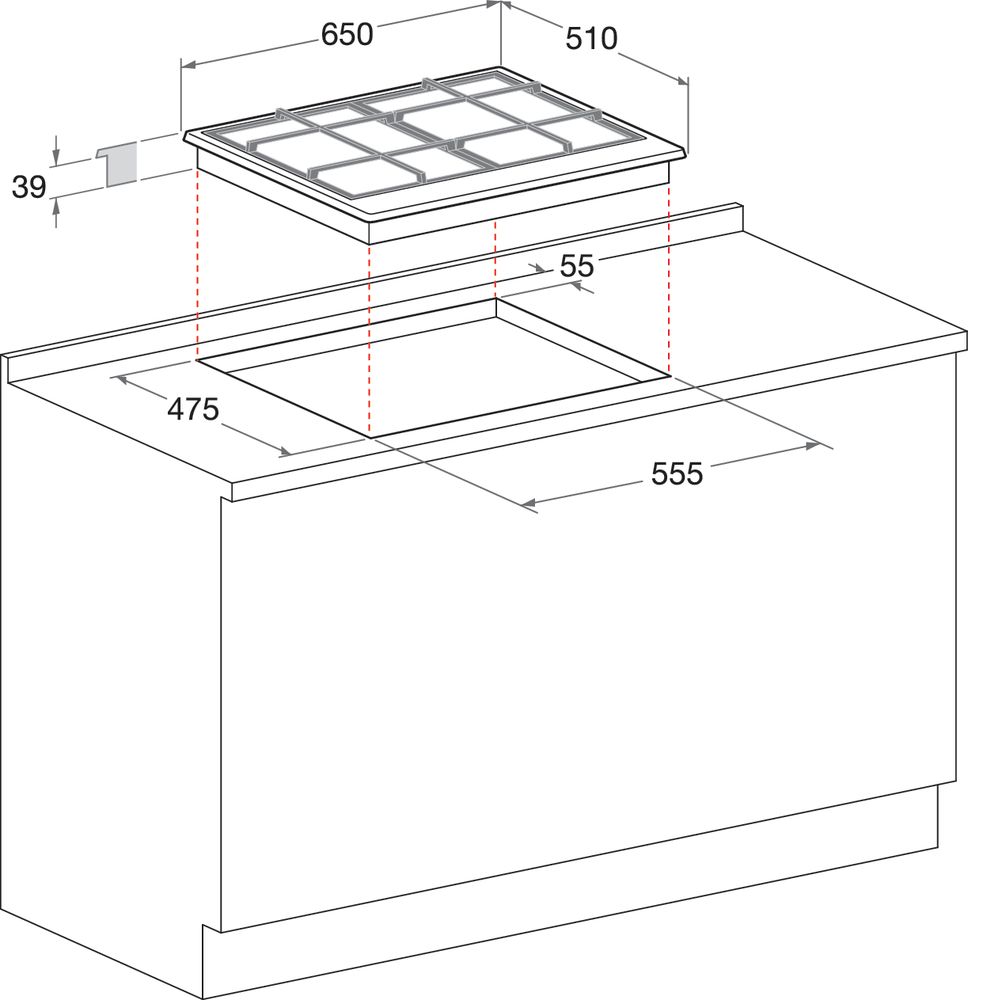 Piano cottura a gas Hotpoint: 4 fuochi